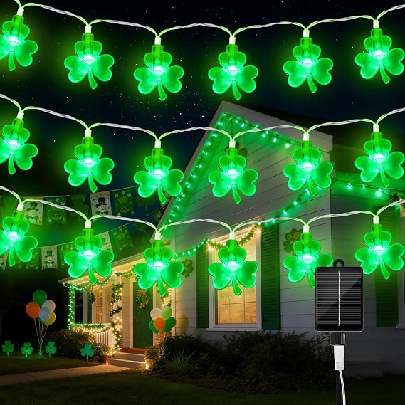 Solar Shamrock String Lights Outdoor, St. Patrick's Day Decorations Lights