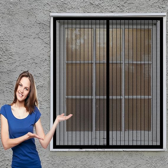 Mosquito Insect Mesh Screen 112 x 106 cm(44 x 42inch) Insect Screen for Windows Prevents Insects No Drilling Or Screwing Easy Installation Insect Netting Fitted to Multiple Windows, Black