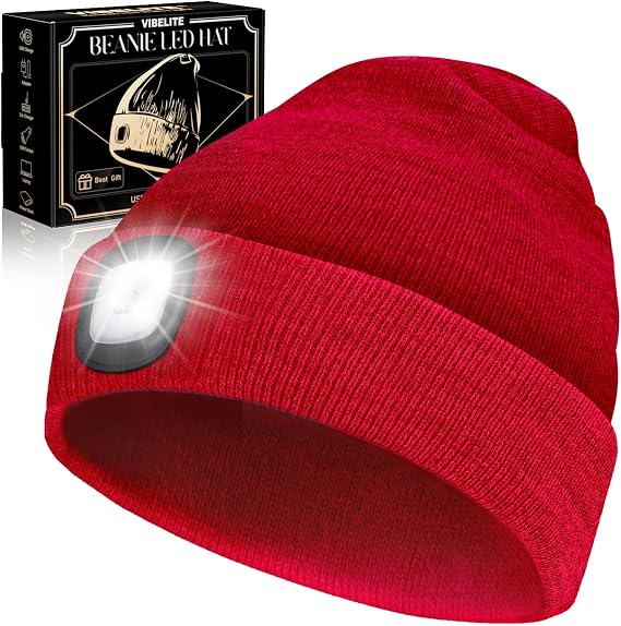 VIBELITE LED Beanie Hat with Light, Red