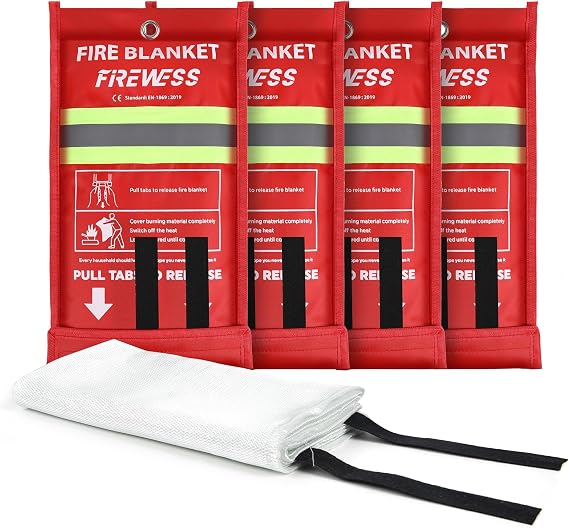 Fire Blanket Fire Blanket Fibreglass Fireproof Blanket for Home Safety 100 x 100 cm Fibreglass Fire Blanket Kitchen Pack of 4