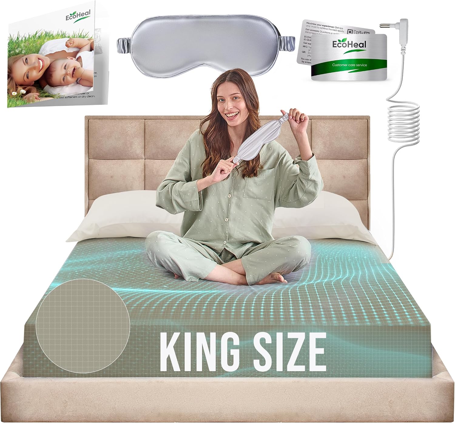 Earth Grounding Sheets King Size with 12% Silver Fiber & 4% Silk & 84% Cotton - Green - SGS Quality Certified Grounded Well Bed Sheet - Conductive Fitted Sheet for Better Sleep