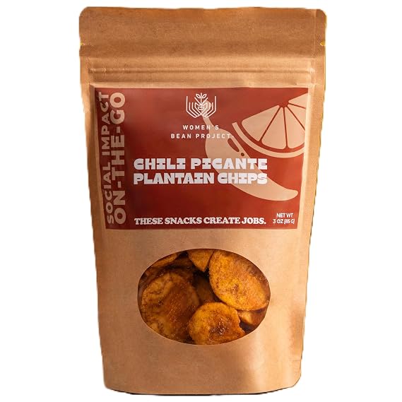 Chili Picante Plantain Chips | Women's Bean Project Nonprofit Snacks | Non-GMO, Fair Trade | No Artificial Colors or Flavors | Savory Chili Lime Flavor | 3 ounces [85 grams] | Resealable Bag