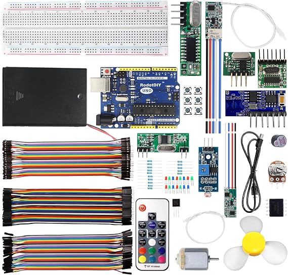 Super Starter Kit Based on Arduino UNO R3 with Tutorial and Controller Board Compatible with Arduino IDE, Includes Relay Wireless Radio Frequency Remote Control Switch Transmitter and Receiver kit