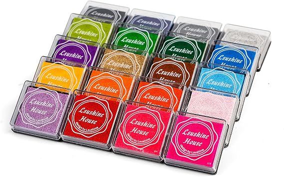 Lsushine Craft Ink Pads, 20 Colors Rainbow Finger Ink Pads for DIY Stamping