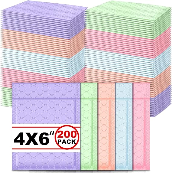 Gueevin 200 Pcs 4 x 6 Inch Small Bubble Mailers, Pastel Color