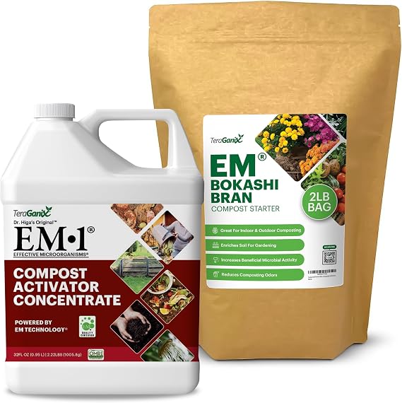 TeraGanix Compost Accelerator & EM Premium Bokashi Bran Bundle, Speed Up Composting, Reduce Odors, USDA Organic Liquid Compost Starter & Bokashi Rice Bran Mix for Efficient, Eco-Friendly Decomposition
