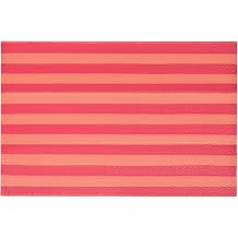 OHS Outdoor Rug Stripe, Weather Waterproof Reversible Garden Rug Foldable Outdoor Carpet Non Slip Easy Clean UV Decking Lawn Patio Balcony Large Rugs, Orange/Pink -160 x 230cm