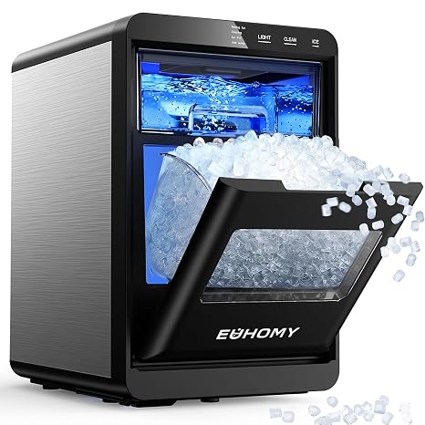 EUHOMY Nugget Ice Maker Countertop, 40Lbs/24H Pebble Ice Maker Machine, Self-Cleaning Countertop Sonic Ice Makers with Ice Scoop&Basket, Pellet Ice Maker Machine for Home/Kitchen/Office
