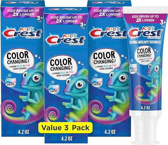 Crest Advanced Kid's Fluoride Toothpaste, Bubblegum Flavor, 4.2 oz, 3 Count, Color-Changing Anticavity Toothpaste