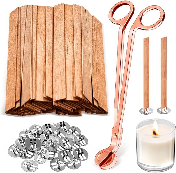 100 Pcs Thick Wood Wicks for Candles Making with Wick Trimmer