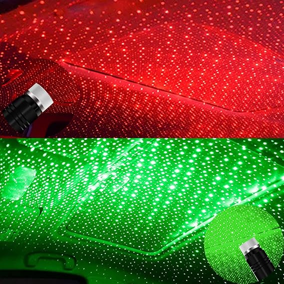 Usbスターナイトライト、bailongju スタープロジェクターナイトライト、車のルーフスターライト、ポータブル調整可能ロマンチックスタープロジェクターナイトライト装飾、車、天井、ベッドルーム、パーティー用グリーン&レッド 2個
