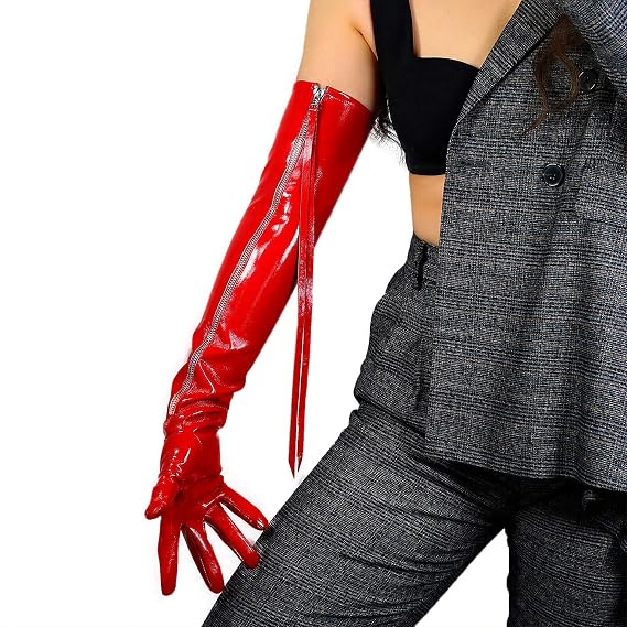 DooWay Women Long Leather Gloves Zippered Faux Leather 24" Opera Evening Party Gloves