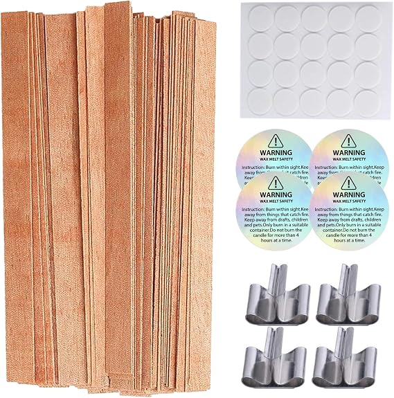 CoguZed 50-Piece Wooden Candle Wicks with Iron Stand and Glue Dots (Suitable for Paraffin and Soy Wax)