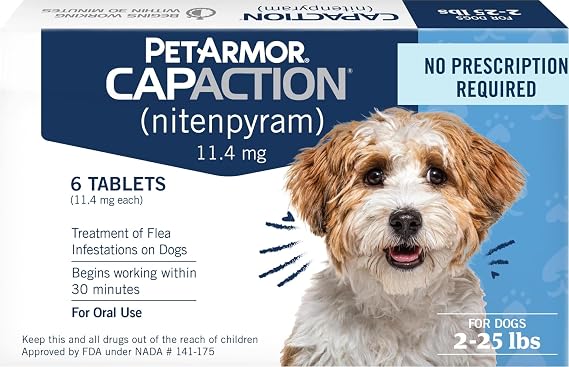 PetArmor CAPACTION (nitenpyram) Oral Flea Treatment for Dogs, Fast Acting Tablets Start Killing in 30 Minutes, Small Dog Flea Treatment 2-25 lbs, 6 Doses