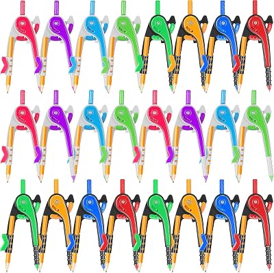 Zonon Student Math Geometry Compass Bulk 6 Inch Plastic Drawing Compass with Pencils Bright Color Precision Tool Back to School Supplies24 Pcs