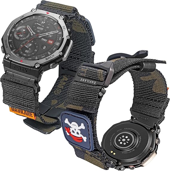 ナイロンミリタリーウォッチバンド Amazfit T-Rex 3用 モジュラー 交換可能なパッチ&Gフックストラップ付き AMAZFIT TREX 3専用