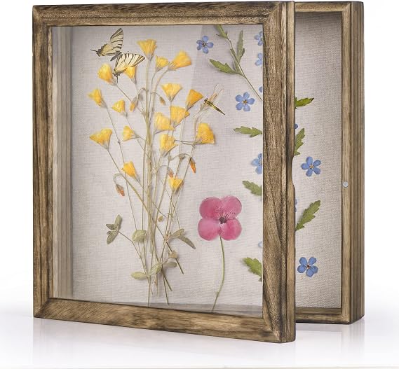Love-KANKEI Shadow Box Frame 11x11 Shadow Box Display Case with Linen Back Rustic Wood Memory Box for Awards Medals Photos Gift Carbonized Black
