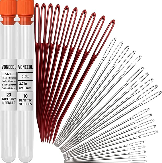 VONEEDL 30 PCS Yarn Big Eye Needles Set - Bent and Straight Blunt Tip Needles for Tapestry, Darning, Sewing Wool, Weaving, Crochet