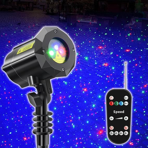 Poeland Christmas Laser Projector Lights with Remote Control and Security Lock, Halloween Garden Lights for Indoor, Outdoor, Home, Garden (Red, Green, Led Blue)