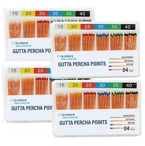 LA MIERE Dental Gutta Percha Points .04 Taper, #15-40 with mm Mark, 60P, 4PKs
