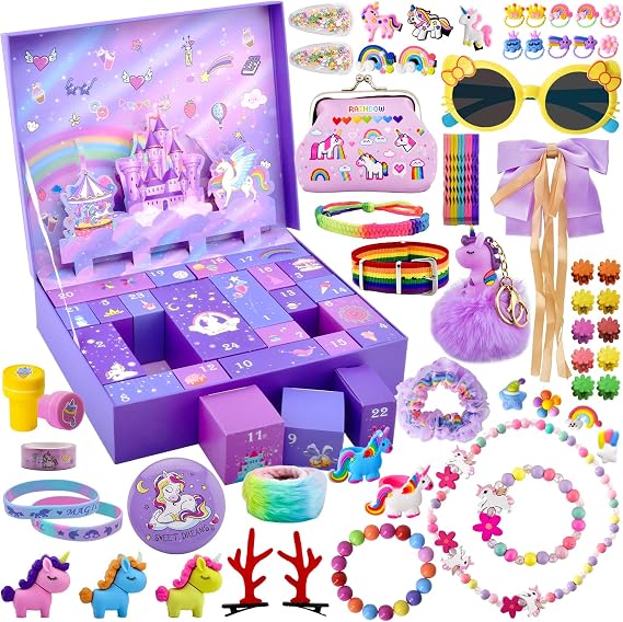 Advent Calendar for Girls, Christmas Countdown Calendar with 24 Unique Jewellery Gifts, Including Hair Accessories, Jewelry, Hair Clips, Beautiful Bracelets, Cute Ring, Stickers, Coin Purse