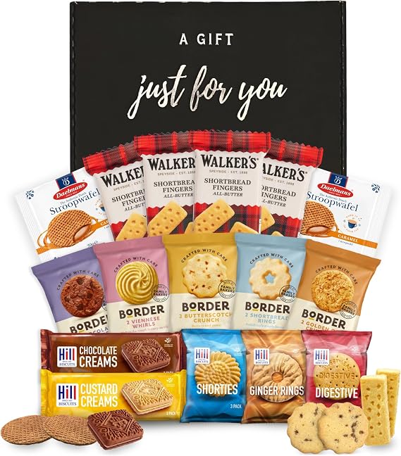 Biscuits Gift Set Biscuit Selection Bundle With Individually Wrapped Biscuits Packs (35 Biscuits) - Border Biscuits, Walkers Shortbread, Custard Creams, Stroopwafels Caramel & More