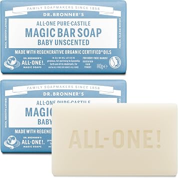 Dr Bronner's - 3-in-1 Baby Unscented Pure-Castile Bar Soap, 140g Bar