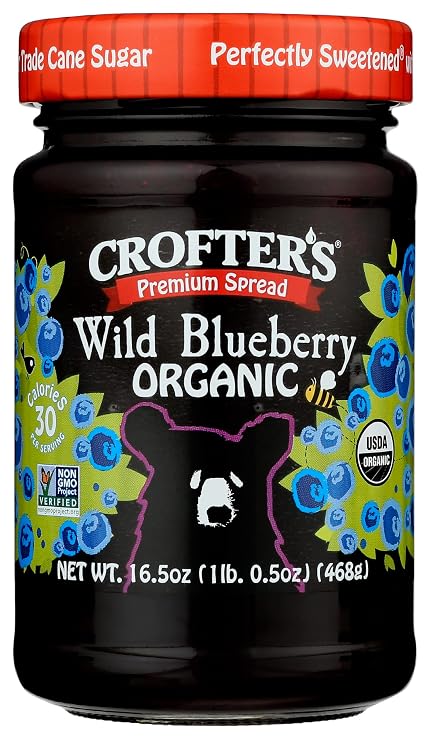 Crofter's Organic Wild Blueberry Fruit Spread, Non GMO, USDA Organic, 16.5 Ounce (Pack of 6)