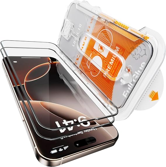 URUCHI iPhone 14 Pro Max İle Uyumlu PREMIUM [2'li Paket] Hizalama Aparatlı ve Takılırken Camın Altında Kesinlikle Toz Bırakmayan Darbelere Karşı Ekstra Güçlü Ekran Koruyucu Cam