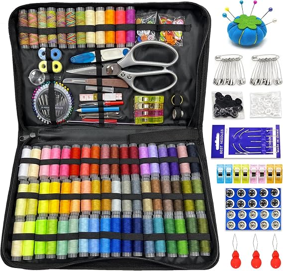 305PCS Sewing Kit for Adults, 66 Color Sewing Thread Kit | Professional Sewing Supplies Kit with Scissors, Needles, Thread, Thimble, Buttons for Home, School, Beginners, Travel & DIY