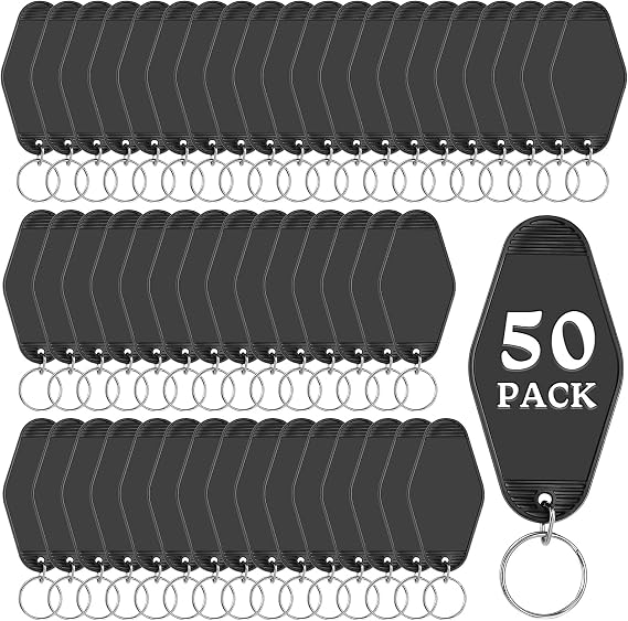 Motel Keychains Blank, 50 Pcs Plastic Vintage Hotel Keychain Bulk Rhombus Heat Transfer Keychains for DIY Crafts Car Ornaments Luggage Tag Label Making