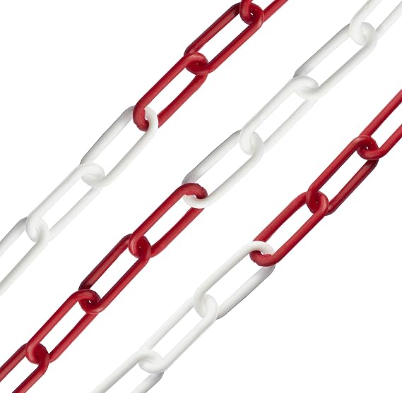 6mm Red & White Plastic Safety Barrier Garden Fence Post Decorative Link Chain (20mtr)