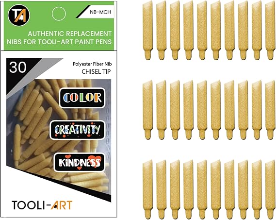 TOOLI-ART 30 Replacement Chisel Nibs. Compatible Medium Tip Paint Pens Acrylic Markers. Polyester Fiber. Easy To Replace