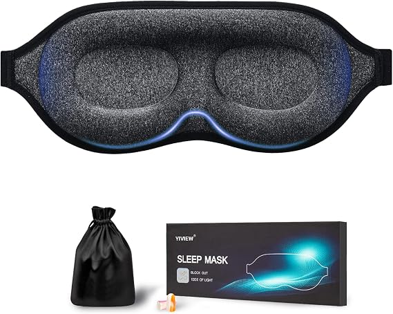 YIVIEW Sleeping Eye Mask Eyelash Extensions Friendly 3D Contoured, Gray | for Side Sleeper Women Men, Soft Breathable, Block Out Light, Night Blindfold with Adjustable Strap, Lightweight Eye Cover