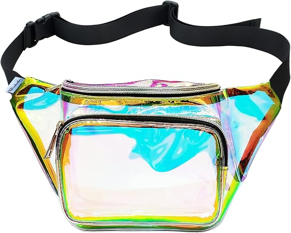 Stylish Fanny Pack for Women Party Waist Money Belt Leather Pouch Concert Holographic Rave Festival Hip Bag, Transparent Iridescent