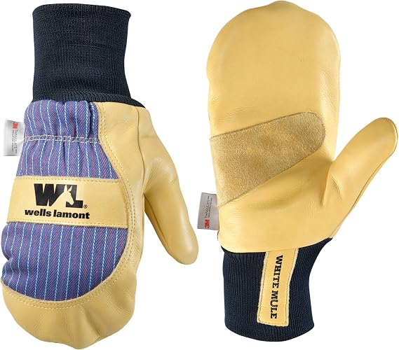 Wells Lamont Men's Leather Palm Thinsulate Winter Mittens, Beige, Medium (5135M)