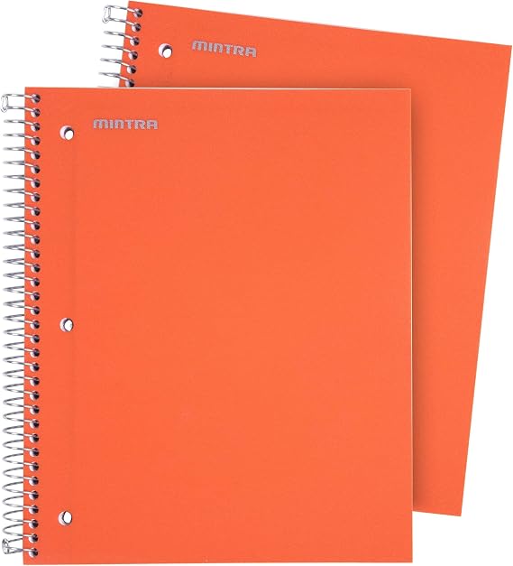 Mintra Office Durable Spiral Notebooks, 3 Subject (Orange, College Ruled 2pk)