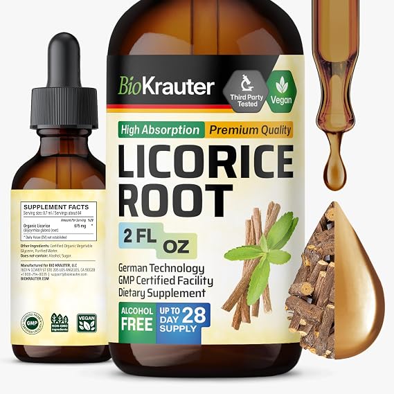 BIO KRAUTER Licorice Root for Digestive Support - Vegan Licorice Root Extract 675 mg per Serving for Gut & Daily Wellness, 2 Fl.Oz., 28-Day Supply, Alcohol & Sugar Free Herbal Supplements