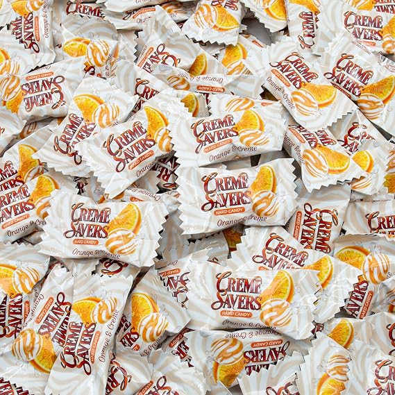 Orange Hard Candy 8oz Real Creme Flavor, Bulk, Individually Wrapped, Old Fashioned, Resealable Bag