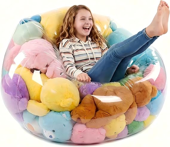 Stuffed Animal Bean Bag Storage,Transparent Plush Storage Chair | 37.01 x 38.19 Inch,Heavy-Duty 0.35mm PVC Waterproof Organizer with 330lbs Capacity for Home Indoor Use