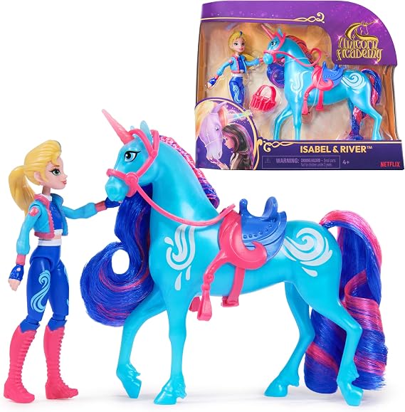 Unicorn Academy, Isabel & River Seti, 2 Sürüş Aksesuarı ve Saç Şekillendirme Aleti, Bebekler ve Tek Boynuzlu At Oyuncakları 4 Yaş ve Üzeri Kızlar için
