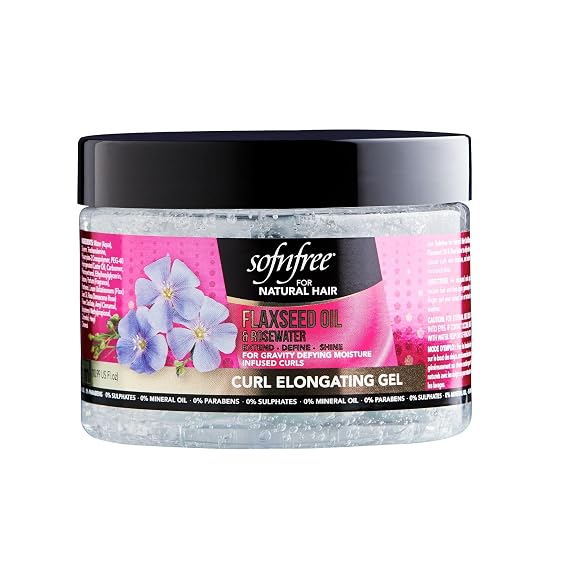 Sofn'Free Curl Elongating Gel with Flaxseed Oil & Rosewater - Curl Elongator for Natural Coils and Waves - Moisturizing Hair and Scalp Treatment, 11 Fl Oz (Pack of 1)