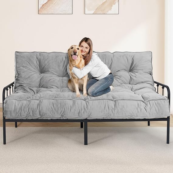 Futon Mattress Full Size 54" x 80", 8" Thick Floor Mattress for Adults, Foldable Sofa Couch Bed with Shredded Foam Filling, Comfy Sleeping Mat for Guest, Camping, Dorm, Light Gray(Frame Not Included)