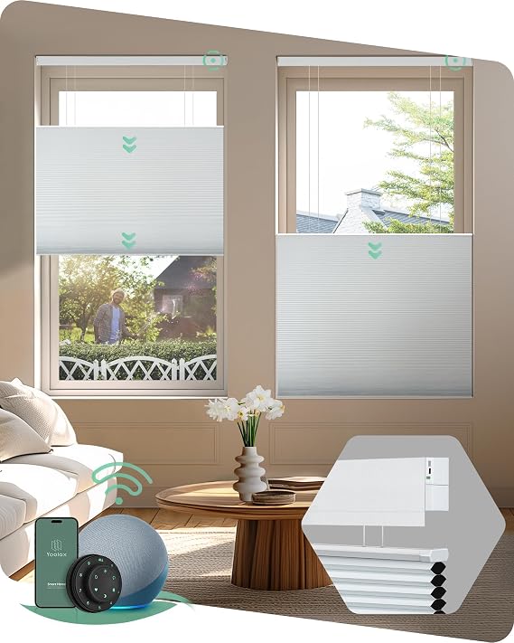 Yoolax Smart Top Down Bottom Up Cellular Shades, Blackout Motorized Honeycomb Blinds Compatible with Alexa, Custom Motorized Cordless TDBU Shades for Bedroom Living Room