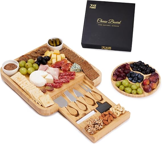 YZS Bamboo Charcuterie Board Set with 4 Cheese Knives, 13 Inch