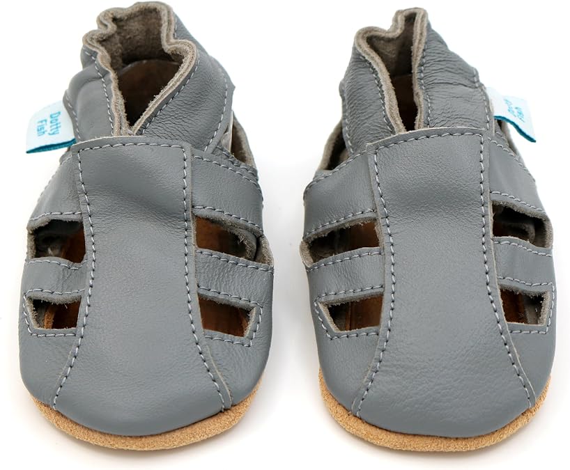 Dotty Fish Soft Sole Leather Baby Sandals - Barefoot, Non-Slip