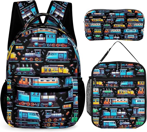 Train School Backpack for Kids Girls Boys, 16 Inch Train Bookbag, School Backpack for Students Children