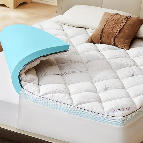 BEDLORE King Size Mattress Toppers,2-in-1 Dual Layer Design Mattress Pad