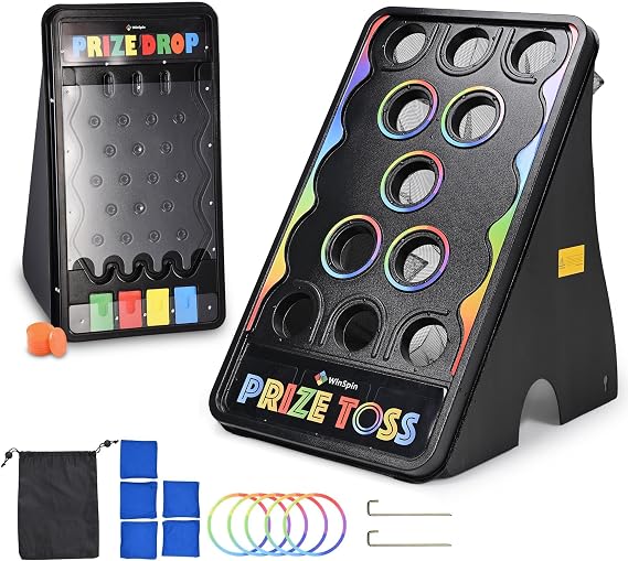 Mini 25"x14" Prize Drop Board & 41"x25" Bean Bag Toss Game Foldable | Stand with 8 Playing Pucks & 5 Bean Bags for Carnival Events