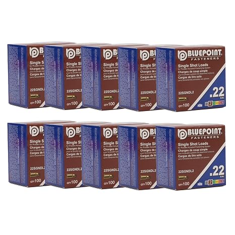 BLUEPOINT .22 Cal Brown Neck Down Single Shot Powder Load for Powder Actuated Fastening System, (1000 - Count). Item# 22SGNDL2 10-Pack Save $30